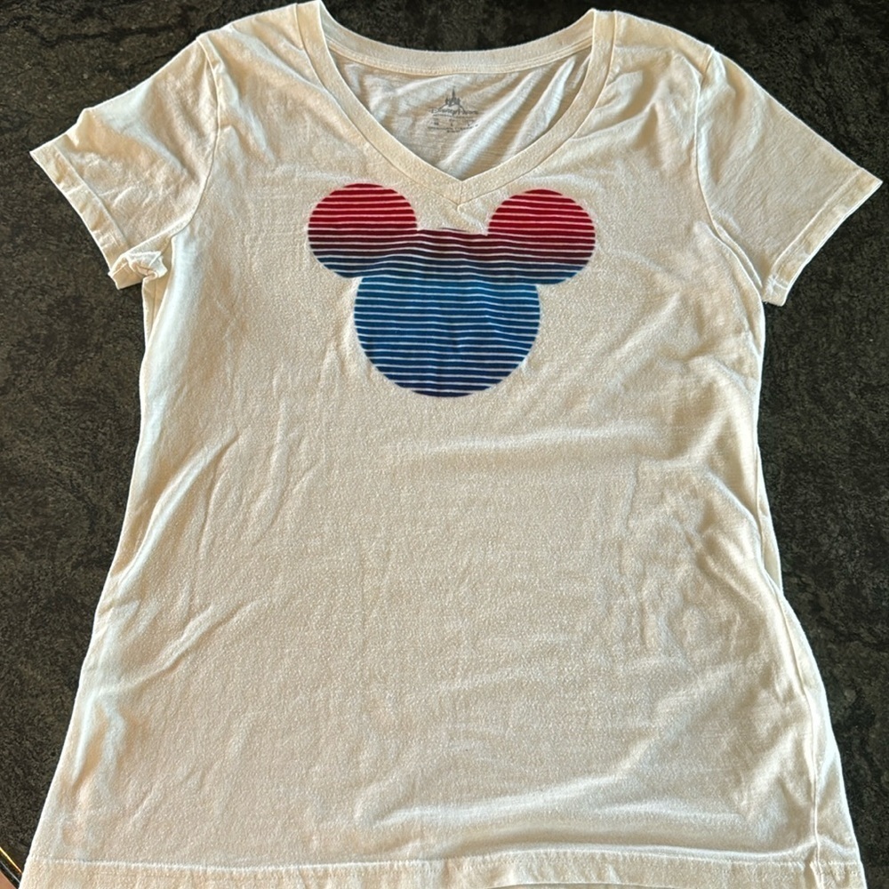Disney parks, red and blue gradient MICKEY MOUSE V-neck T-shirt